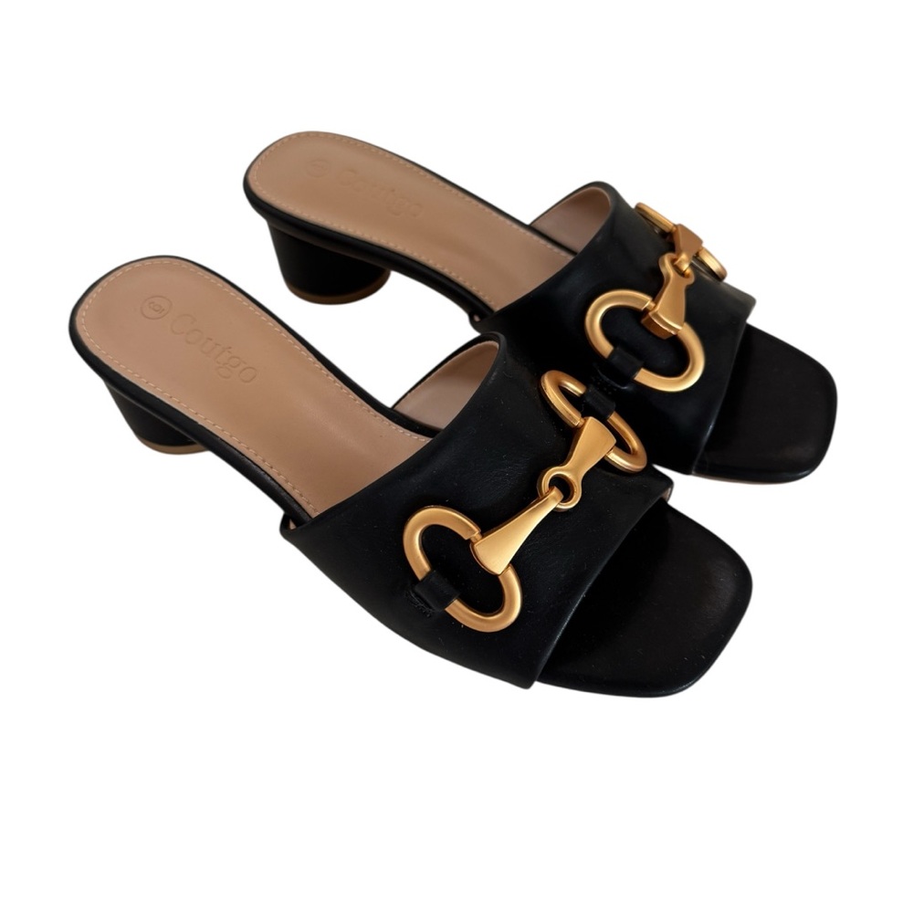 NWT Zara Black and Gold Mules with Horsebit Detail